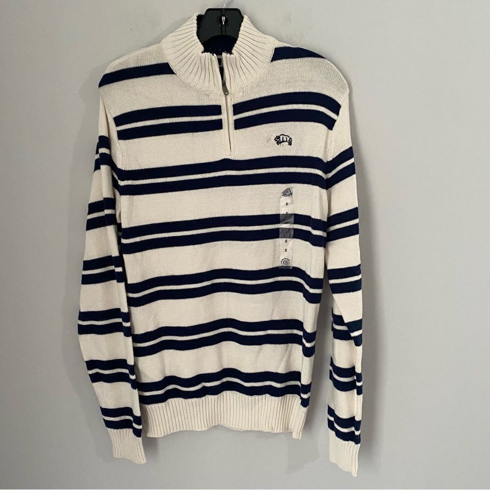 American Rag Men's Vintage Stripe 1/4 Zip Pullover Sweater White/navy Small